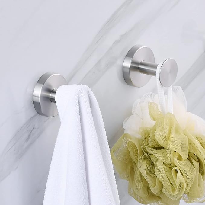 NEWRAIN Bathroom Towel Hooks, 2 Pack Towel Holder for Bathroom Wall, Cabinet Closet Door, Kitchen, Bedroom, Hotel - Modern Design Effortless Mounting Towel Hangers, Robe Hook Brushed Nickel