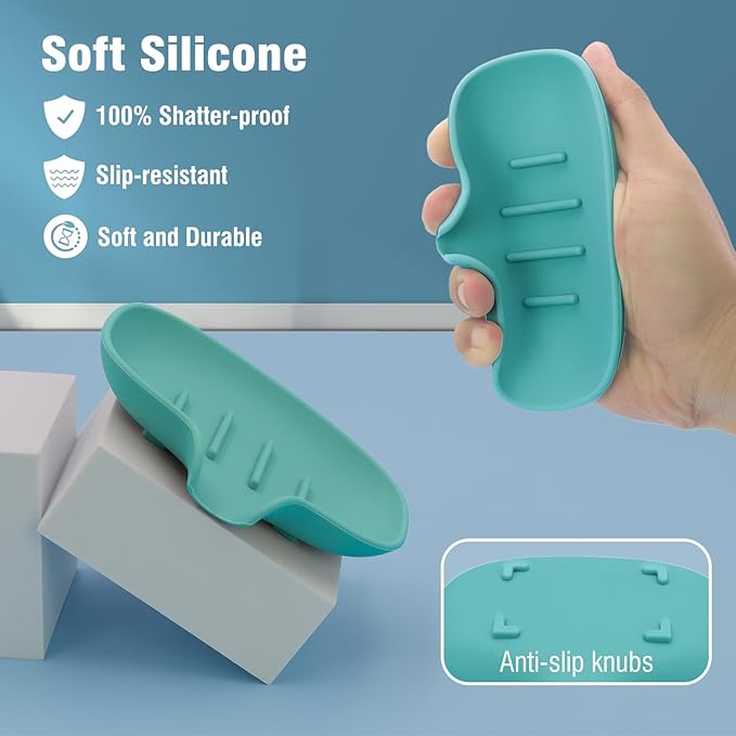 3 Pack Soap Bar Holder, AIMAIAIMAI Self Draining Soap Dish, Quick Drainage, Soap Dishes for Bathroom, Shower, Silicone Soap Tray for Kitchen, Dishwasher Safe (Green)-NeatNest