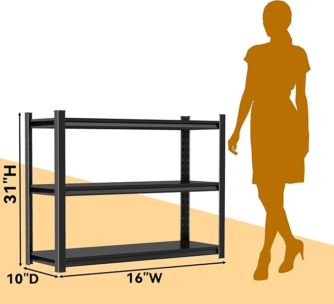 31" H Garage Shelving Heavy Duty Garage Storage Shelves,1500LBs Metal Shelving Unit 3T Adjustable Industrial Utility Shelf Black Organization Rack for Warehouse Storage