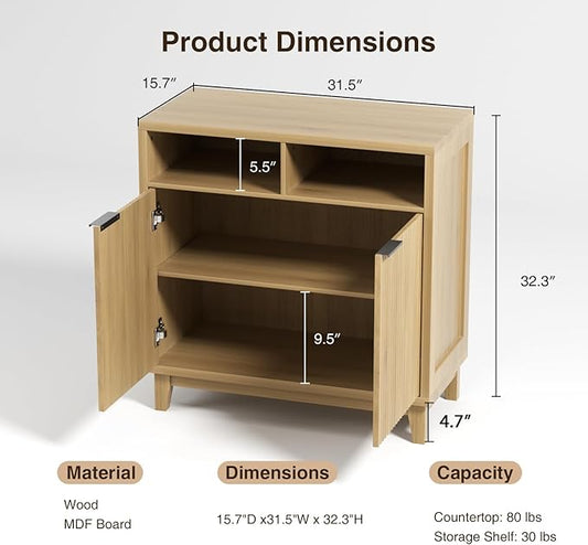 Buffet Cabinet with Storage - Elegant Fluted Storage Cabinet with Adjustable Shelves and Solid Wood Leg, Modern Buffet Sideboard for Living Room, Dining Room, Entryway-NeatNest