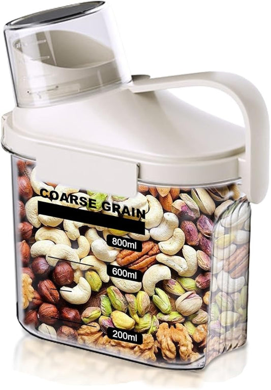 1 PCS Airtight Dry Food Storage Containers, Pantry Organizers and Storage Container with Pouring Spout Measuring Cup, BPA Free, Plastic Clear Container for Rice Nuts Beans Snacks, 29OZ-NeatNest