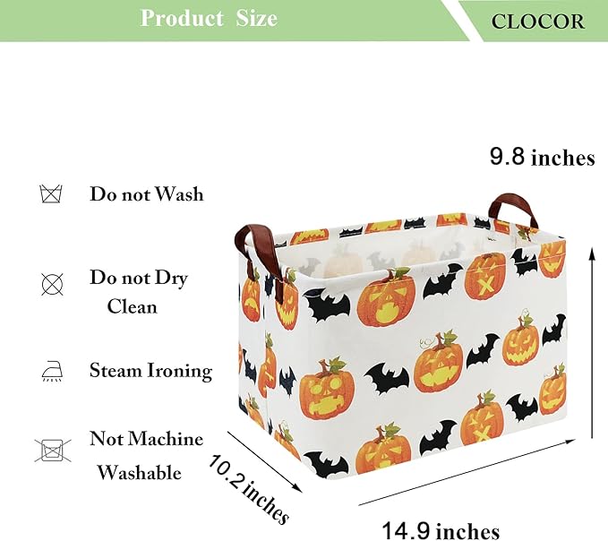 CLOCOR Rectangular Storage Basket,Collapsible Fabric Storage Container,Waterproof Toy Bin with Handles,Gift Basket(Pumpkin Halloween)-NeatNest