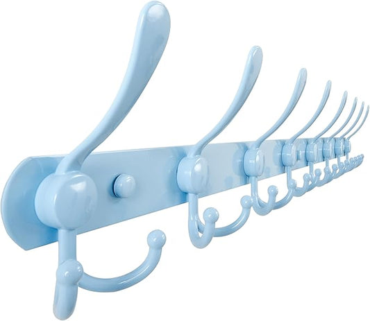 Dseap Coat Rack Wall Mount - 29.5” Long 8-Tri-Hooks Heavy Duty Coat Hanger Rail Wall Hooks for Hanging Coats Hats Clothing Clothes Purse Mudroom Entryway, Blue-NeatNest
