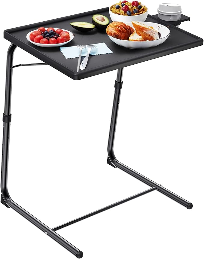 Adjustable TV Tray Table - TV Dinner Tray on Bed & Sofa, Comfortable Folding Table with 6 Height & 3 Tilt Angle Adjustments (Black)-NeatNest