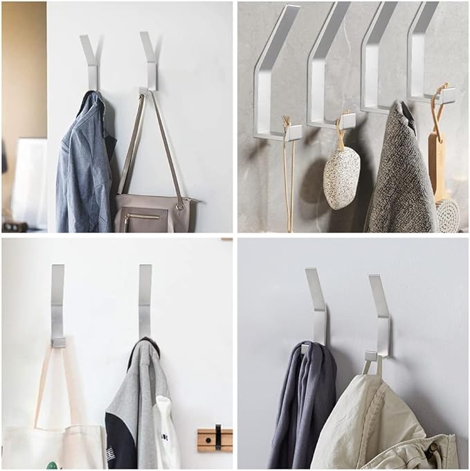 Coat Rack Hooks Wall Mounted, Silver 8Packs, KYOEON Bath Towel Rope Hooks for Kitchen, Door, Cabinet, Bathroom, Foyers, Hallways, and Bedrooms-NeatNest