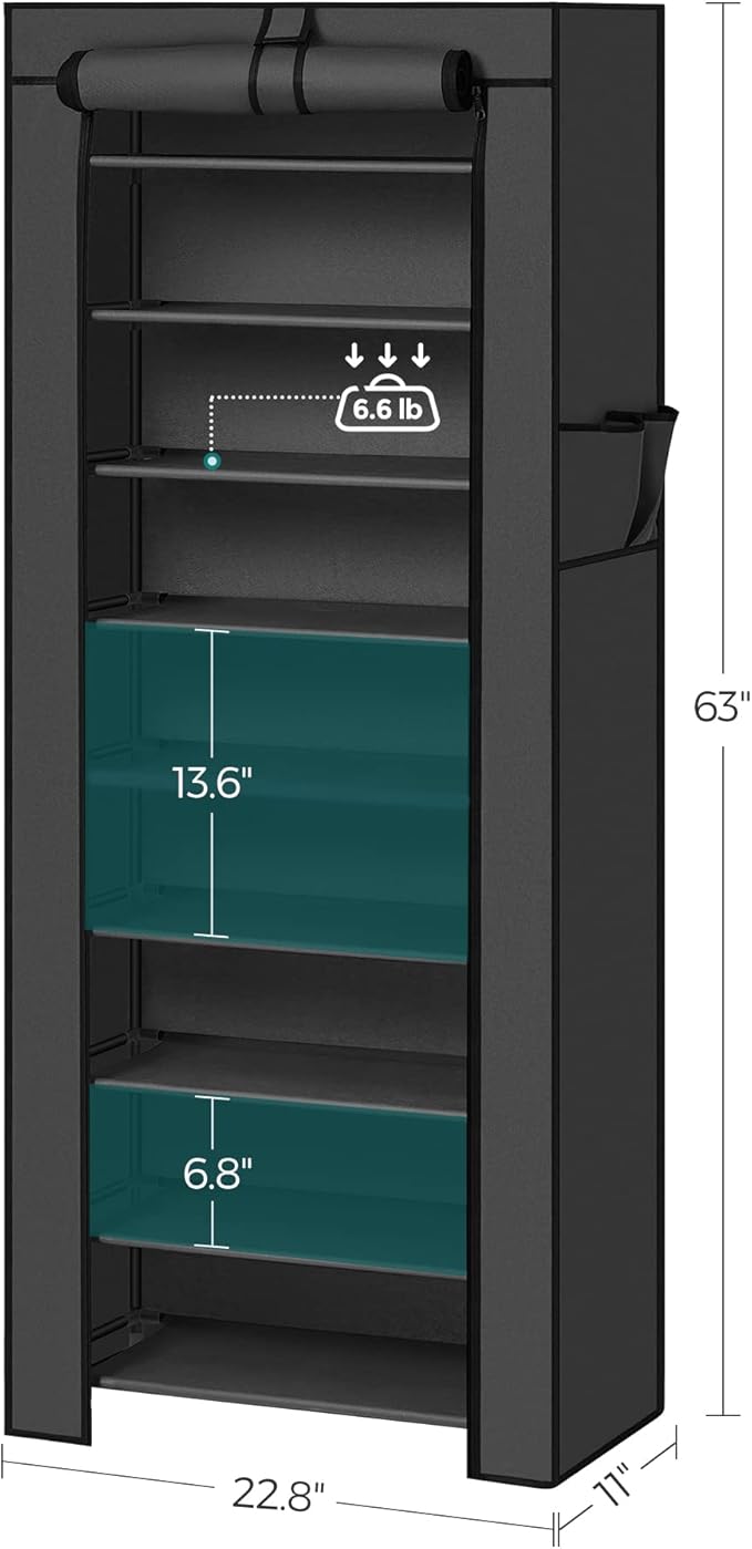 SONGMICS Shoe Rack with Non-Woven Fabric Cover, 9 Tier Storage Shelf for 27-35 Pairs of Shoes, Entryway, Suitable for Sneakers, High Heels, Flats, and Boots, Black URXJ10H-NeatNest