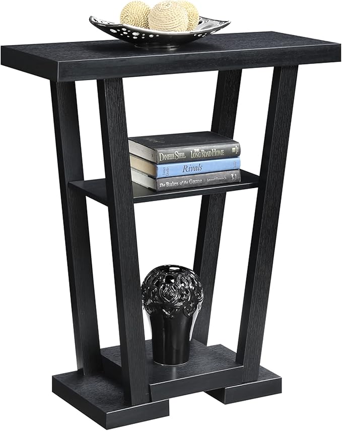 Convenience Concepts Newport V Console Modern Sofa Storage Shelves, Narrow Entryway Hall Living Room, Display Accent Table, 31.5", Black-NeatNest