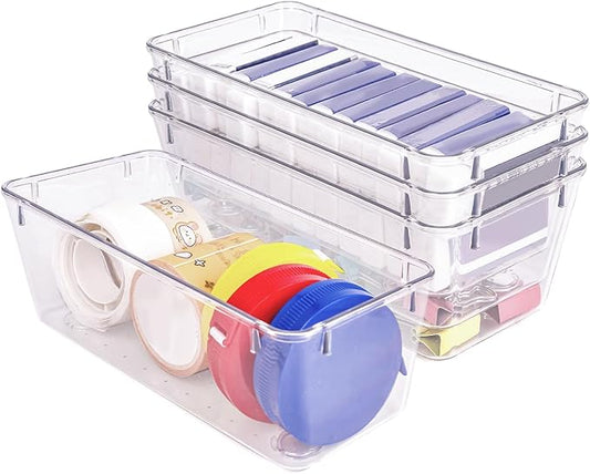 4 PCS Clear Plastic Drawer Organizer, Desk Drawer Divider Organizers and Storage Bins for Makeup, Jewelry, Gadgets for Kitchen, Bedroom, Bathroom, Office (6.0"x3.0"x2.2")