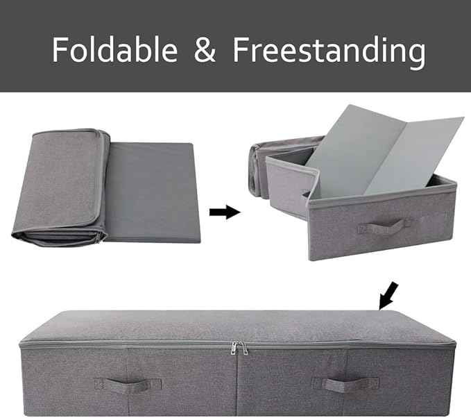39.4X16.9X7“ Under The Bed Shoes Clothing Bedding Storage Organizer Containers with Lid, Dust-proof & Foldable Washable, Durable Plastic Board in Boxes, Dark Gray-NeatNest