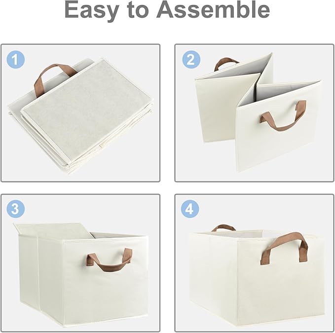 Closet Storage Bins, Fabric Closet Organizers and Storage Basket for Shelves, Collapsible Shelf Baskets for Organizing Shelves, Bedroom Clothes Basket, Beige, 3 Pack-NeatNest