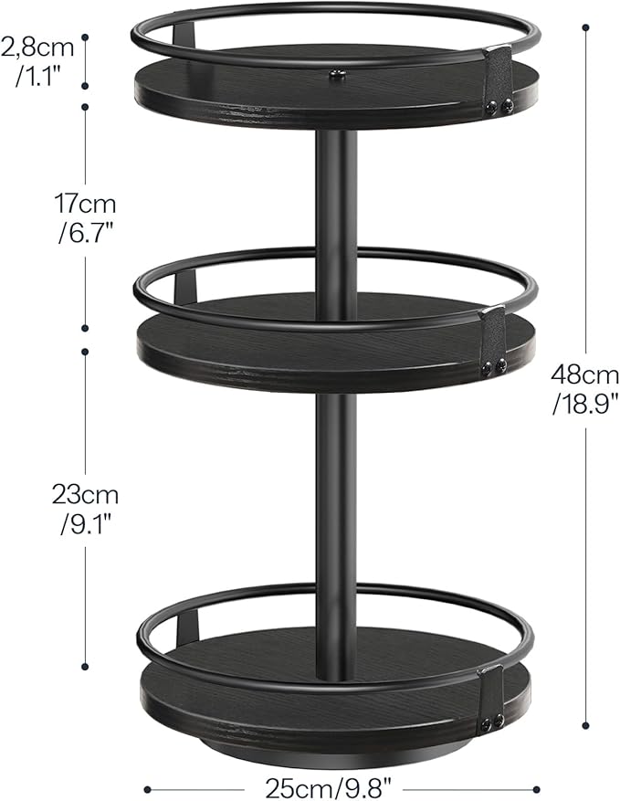 HOOBRO Lazy Susan Organizer, Rotating Spice Rack, 3-Tier Organizer, Turntable Spice Rack, Vertical Storage Organizer, for Kitchen Countertop, Vanity, Dining Table, Black BB09TL01-NeatNest