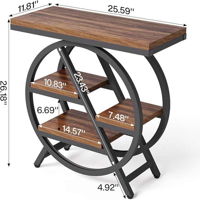 End Table, Narrow Side Table with 4-Tier Large Storage Space, Modern Bedside Table for Living Room, Home Office, Bedroom, Brown-NeatNest