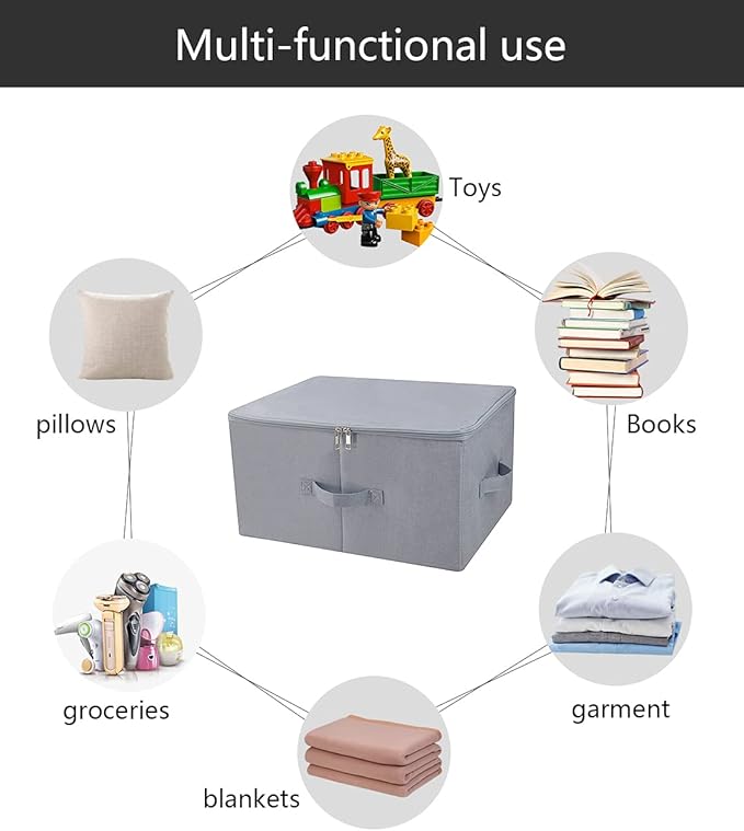 17.6"x 13.6"x 9.7",Dust-proof Closet Clothes Storage Boxes with Zip Lid, Breathable Fabric & Collapsible Design Organizer Bins for Clothing Toy Dolls Shoes Blankets, Light Gray, 2pcs-NeatNest