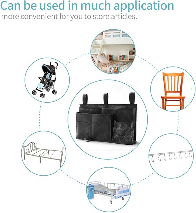 Bseash Bunk Bed Organizer, Bedside Caddy Hanging Bed Organizer Storage Bag 8 Pockets, for College Dorm Rooms Bed, Hospital Bed, Baby Bed Rails, 600D Oxford Cloth-NeatNest