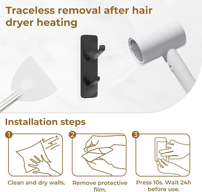 Black 6 Pack Aluminum Coat Hooks, Heavy Duty Self Adhesive Hooks for Hanging, 13LB Capacity, Bathroom Towel Shower Kitchen Door Hooks, 6 Pack-NeatNest