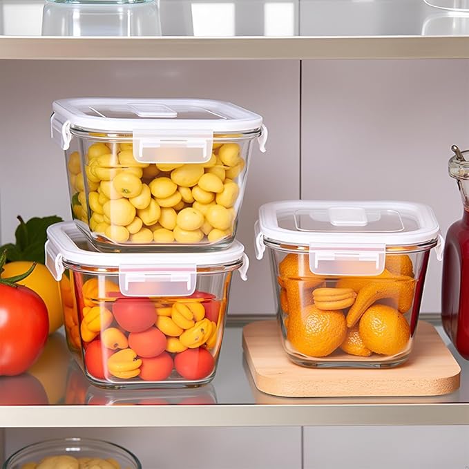 4 Cup Square Glass Food Storage Container with Lids, Square Glass Soup Container with Airtight Lids, 32 OZ Food Prep Bowls for Leftovers, Salad, Microwave、Fridge、Dishwasher Safe (2 Pack)