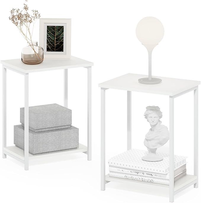 Furinno Simplistic Industrial Metal Frame End Table, 2-Pack, White/White-NeatNest