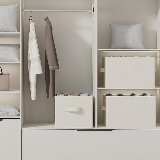 2 Pack Cube Shoe Organizer, Fits Up to 24 Pairs, Foldable Space-saving Storage Container Bins, Closet Organizers System with Reinforced Handles, 16.5 x 12.6 x 10.2 In, Beige, XSNX02BE-2-NeatNest