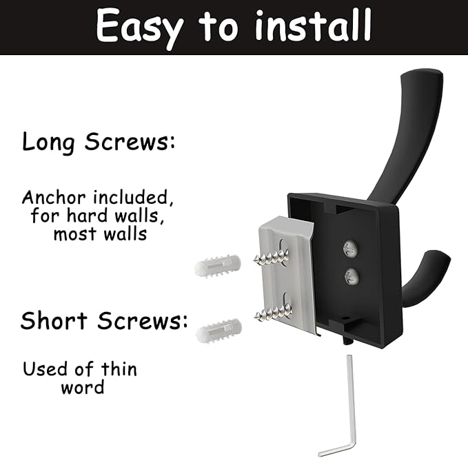 8 Pack Towel Holder for Bathroom Wall Hooks, Bath Towel Rack Shower Towel Holder, Robe Hook Heavy Duty Coat Hooks Entryway Wall Mounted for Hanging Key Robe Hat Backpack (Black)