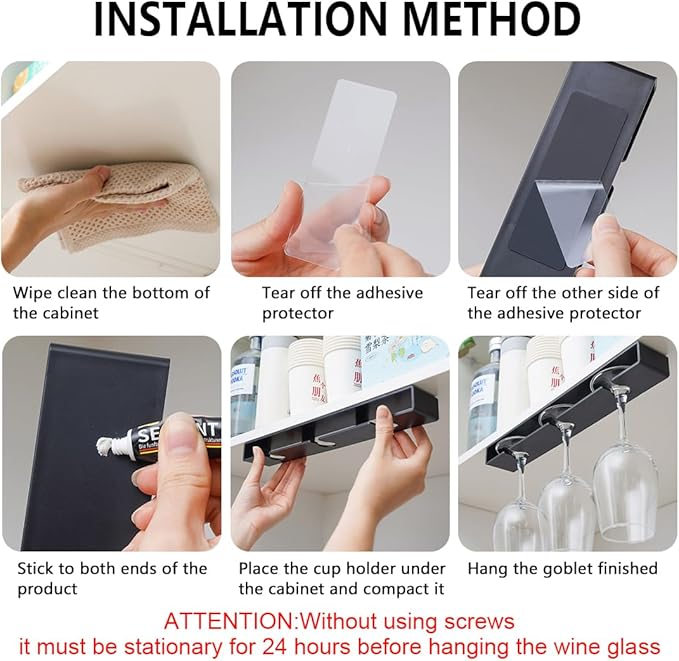 4Pack Wine Glass Holder Under Cabinet Shelf,Plastic Wine Glass Rack Stemware Drying Storage Hanger for Kitchen,Bar and Restaurant(Black)