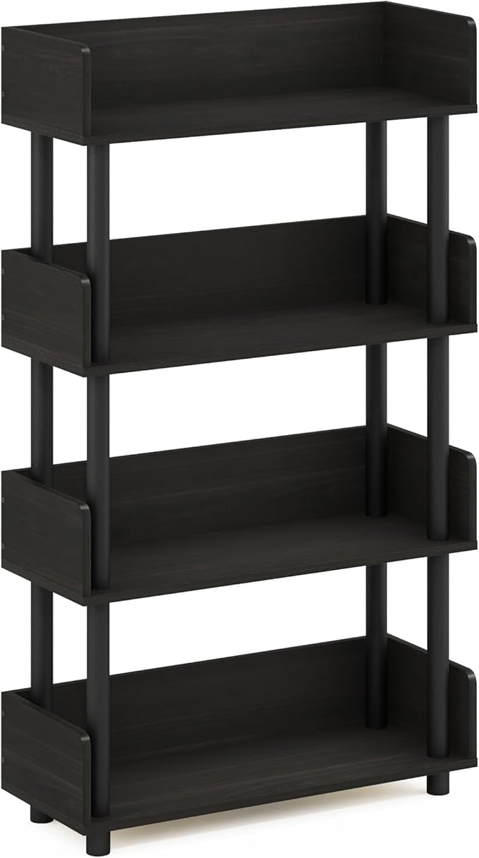 Furinno Turn-N-Tube 4-Tier Multipurposes Display Rack, Open Shelf Rack/Storage with Back & Side Panel, Espresso-NeatNest