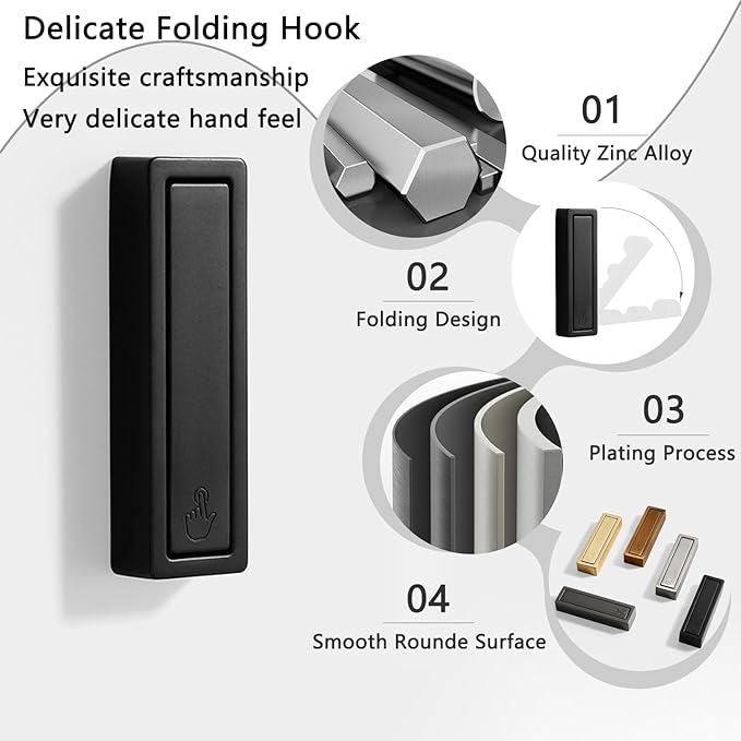 2Pcs Folding Coat Hooks, Heavy Duty Foldable Hook Made of Zinc Alloy, Foldable Wall Hooks for Bathroom, Entryway, Closet, Pool and Kitchen are Coat, Key Backpack, Storage Solutions(Black)-NeatNest