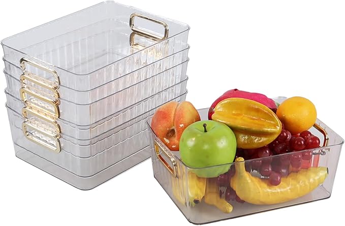 Clear Plastic Organizing Bins, Plastic Pantry Storage Baskets for Fridge, 6-Packs-NeatNest