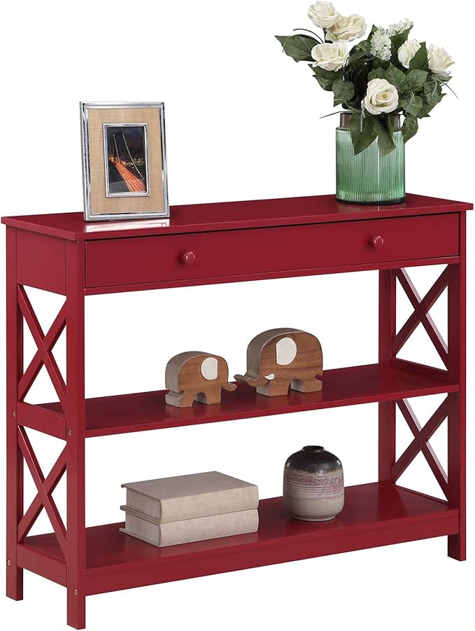 Convenience Concepts Oxford 1 Drawer Console Table with Shelves, Cranberry Red-NeatNest