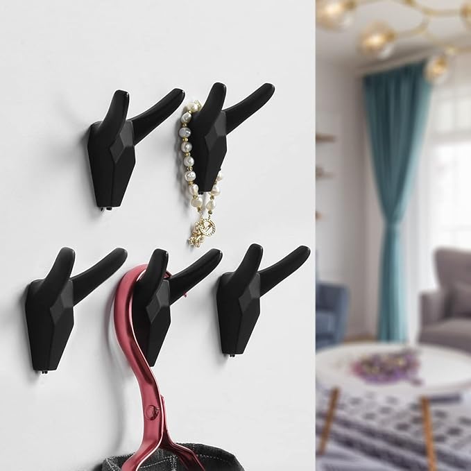 Coat Hooks Hat Hooks Wall Mounted for Hanging Clothes, Heavy Duty Modern Towel Rack Black, 5 Pack-NeatNest