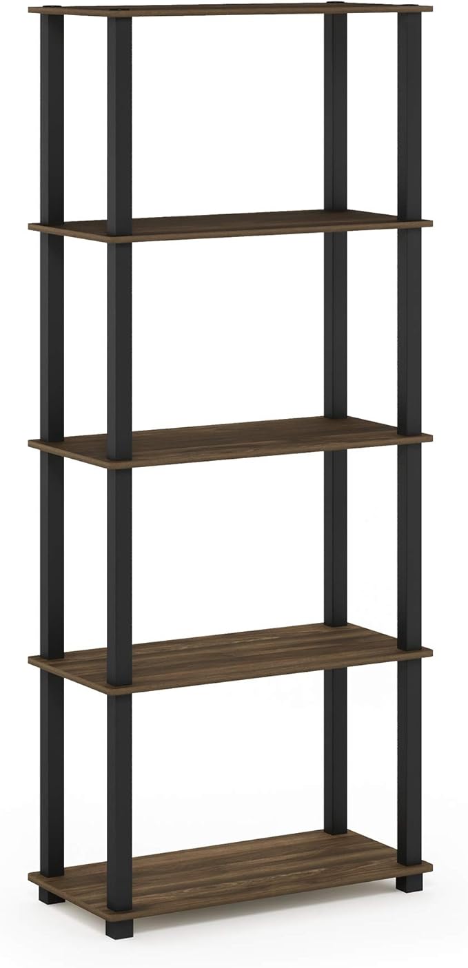 Furinno Turn-N-Tube 5-Tier Multipurpose Shelf / Display Rack / Storage Shelf / Bookshelf, Square Tubes, Columbia Walnut/Black-NeatNest