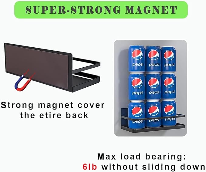 2Pcs Fridge Spice Rack Organizer Single Tier Magnetic Refrigerator Spice Storage Magnet Shelf, Black