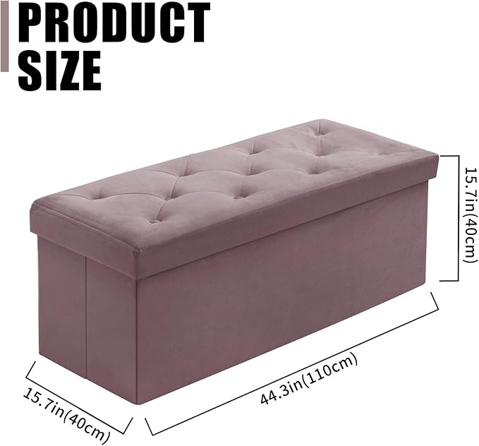 BRIAN & DANY 43 Inches Folding Storage Ottoman Bench, Velvet Ottoman with Storage for Living Room, Long Shoes Bench,Flannelette Footrest Benches Seat (Light Purple)-NeatNest