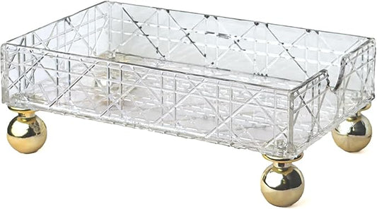 Bathroom Tray Countertop Transparent Makeup Organizer Storage Box Acrylic Vanity Tra with Feet Geometric Texture Waterproof Makeup Organizer Countertop Storage for Hotel Home Bathroom Counter Tray