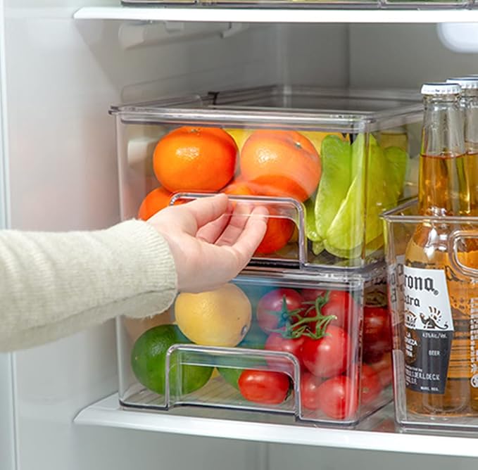 Freezer Containers Food Storage Containers Fridge Containers Plastic Organization Storage Bin for Fridge, Freezer, Pantry, Kitchen- Organizer for Fruit, Yogurt, Snacks, Pasta, set of 2