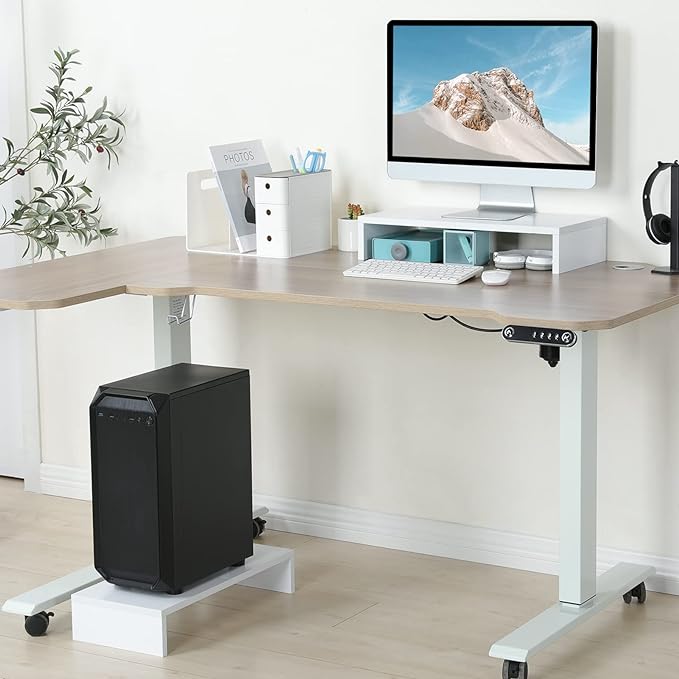 TEAMIX 2 Pack White Monitor Stand Riser - 20 inch, Wooden Desktop Stand for PC/TV/Laptop/Printer, Monitor Riser with Storage, Computer Stand with Keyboard Organizer-NeatNest