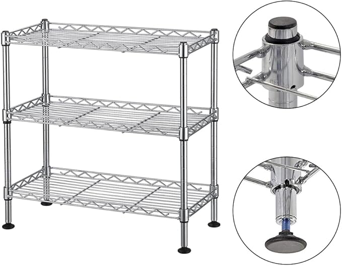 3-Tier Wire Storage Shelving, Steel Metal Storage Rack, Industrial-Strength Steel Wire Rack Storage Organizer, Adjustable Shelves, for Bathrooms, Closets, Kitchen, Pantry Silver Finish-NeatNest