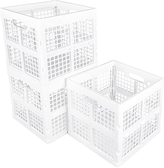 3-Pack Collapsible Plastic Storage Crates,Foldable Crates for Storage,16L (White)