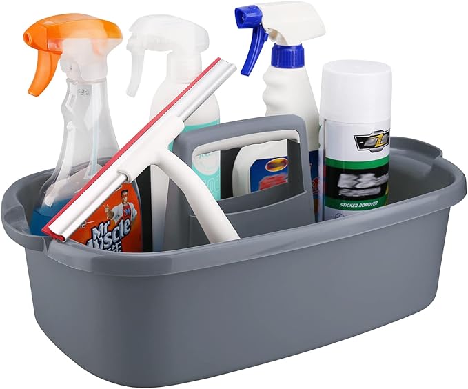 KeFanta Cleaning Supplies Caddy, Household Tools Organizer with Handle, Large Plastic Bucket, Portable Shower Basket Tote, Gray-NeatNest