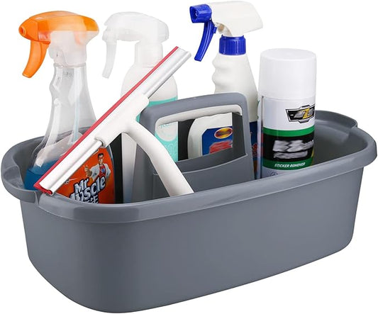 KeFanta Cleaning Supplies Caddy, Household Tools Organizer with Handle, Large Plastic Bucket, Portable Shower Basket Tote, Gray-NeatNest