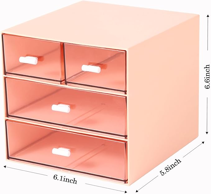 Makeup Organizer with 4 Drawers, Desk Organizer, Cosmetics Storage Box for nail polish, Lipstick, Brushes, Jewelry, Skincare, Bathroom Organization Boxes - Pink-NeatNest