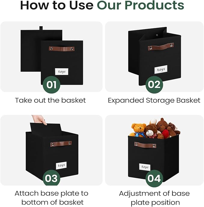 6-Pack Collapsible Fabric Storage Cubes with Handles & Label Holders, Closet Cube Home Organizer Bins (Black, 10.5*10.5*11 inch)
