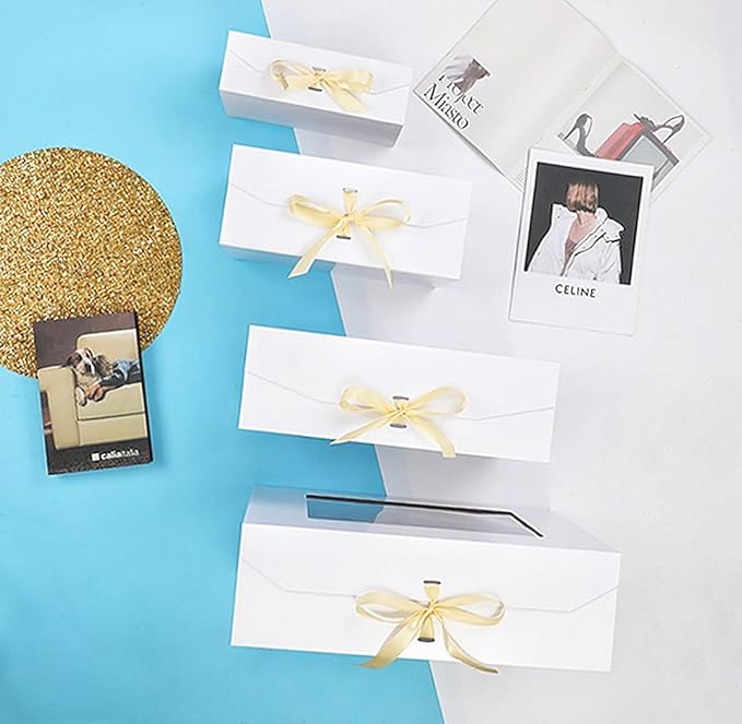 3 Pcs White Extra Large Gift Box for Presents with Ribbon 16.5x13x5.3 Inches Clear Gift Box with Window Magnetic Closure Gift Boxes with Lids-NeatNest