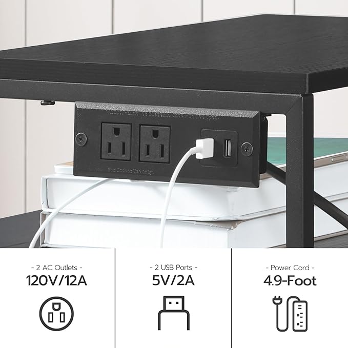 HOOBRO 2-Drawer Mobile File Cabinet, Filing Cabinet with Charging Station, Rolling Printer Stand with Open Storage Shelf, fits A4/Letter-Size for Home Office, Nonwovens Drawer, Black BB10UWJ01