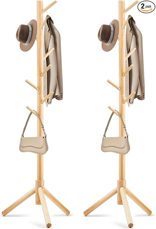 2 PCS Coat Rack, Freestanding Coat Rack with 8 Hooks and 3 Adjustable Size Tree Coat Racks for Bedroom, Hallway, Entrance, Office, for Hats, Coats, Scarves, Handbags-NeatNest
