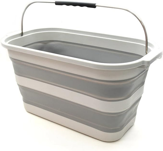 SAMMART 23.8L (6.2Gallon) Collapsible Rectangular Handy Basket/Bucket (Grey)