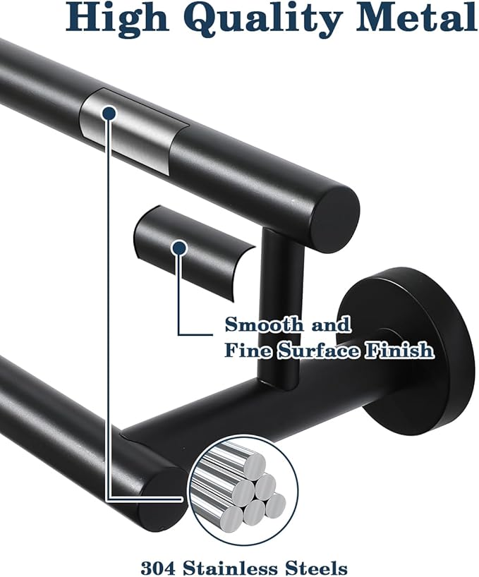 Alise Double Bath Towel Bars Towel Racks for Bathroom Lavatory,Wall Mount Towel Holder SUS304 Stainless Steel Towel Hanger Rail,GYT6902-B Matte Black 24 Inch