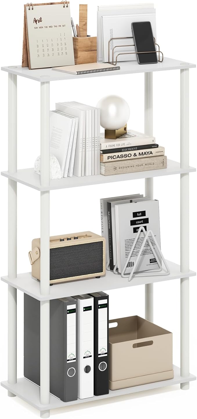 Furinno Turn-N-Tube 4-Tier Multipurpose Shelf Display Rack, White/White-NeatNest