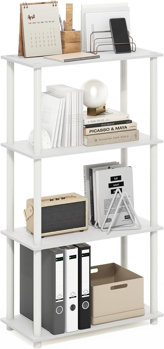 Furinno Turn-N-Tube 4-Tier Multipurpose Shelf Display Rack, White/White-NeatNest