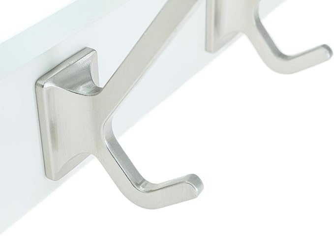 creathome Dual-Purpose Wooden Hanger with 4 Robben Hooks White Color, Behind/Over The Door Towel Rack for Bathroom, Heavy Duty Wall Mounted Coat Rack, No Drilling