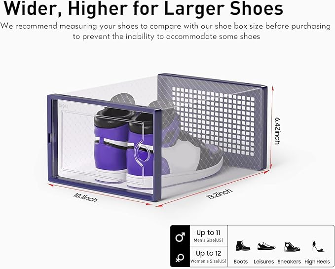 Kuject X-Large Shoe Storage Boxes Organizers Clear Plastic Stackable 12 Pack, Shoe Rack & Holder Substitute, Sneaker Containers, Toy Storage Organizer Bins for Entryway, Closet, Under Bed, Blue-NeatNest